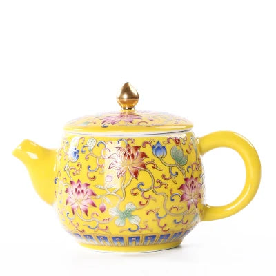 Jingdezhen Enamel Ceramic Teapot Single Pot Hand-painted Flter Gold Silk Kung Fu Black Tea Pastel Pot Tea Accessories Teaware