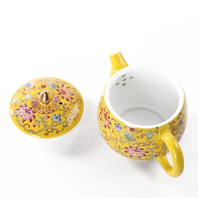 Jingdezhen Enamel Ceramic Teapot Single Pot Hand-painted Flter Gold Silk Kung Fu Black Tea Pastel Pot Tea Accessories Teaware