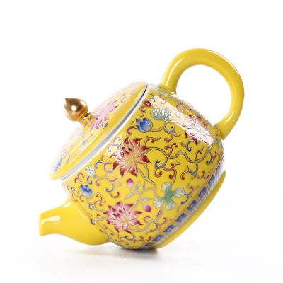 Jingdezhen Enamel Ceramic Teapot Single Pot Hand-painted Flter Gold Silk Kung Fu Black Tea Pastel Pot Tea Accessories Teaware