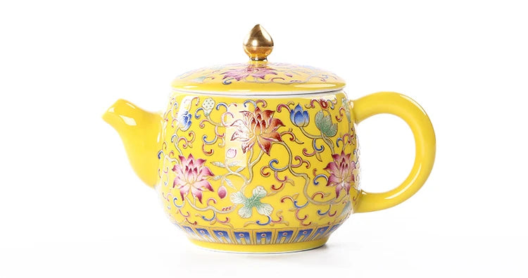 Jingdezhen Enamel Ceramic Teapot Single Pot Hand-painted Flter Gold Silk Kung Fu Black Tea Pastel Pot Tea Accessories Teaware