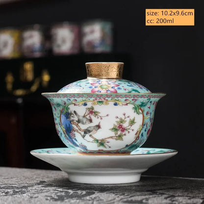 Jingdezhen Enamel Color Ceramic Gaiwan Chinese Tea Set Sancai Tea Bowl Portable with Cover Teacup Household Custom Teaware