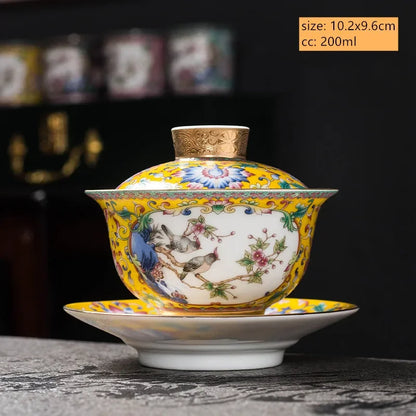 Jingdezhen Enamel Color Ceramic Gaiwan Chinese Tea Set Sancai Tea Bowl Portable with Cover Teacup Household Custom Teaware