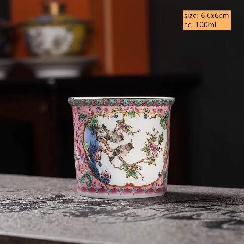 Jingdezhen Enamel Color Ceramic Gaiwan Chinese Tea Set Sancai Tea Bowl Portable with Cover Teacup Household Custom Teaware