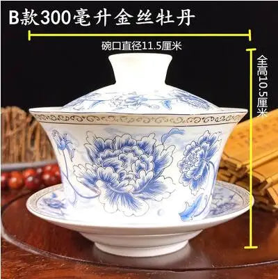 Jingdezhen-Extra Large Blue and White Porcelain Gaiwan, Single Tea Bowl, Non-hot Teacup, High White Porcelain