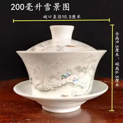 Jingdezhen-Extra Large Blue and White Porcelain Gaiwan, Single Tea Bowl, Non-hot Teacup, High White Porcelain