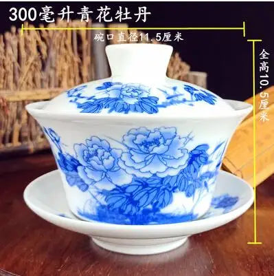 Jingdezhen-Extra Large Blue and White Porcelain Gaiwan, Single Tea Bowl, Non-hot Teacup, High White Porcelain