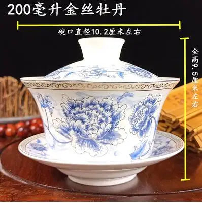 Jingdezhen-Extra Large Blue and White Porcelain Gaiwan, Single Tea Bowl, Non-hot Teacup, High White Porcelain