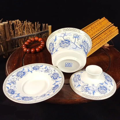 Jingdezhen-Extra Large Blue and White Porcelain Gaiwan, Single Tea Bowl, Non-hot Teacup, High White Porcelain