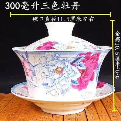 Jingdezhen-Extra Large Blue and White Porcelain Gaiwan, Single Tea Bowl, Non-hot Teacup, High White Porcelain
