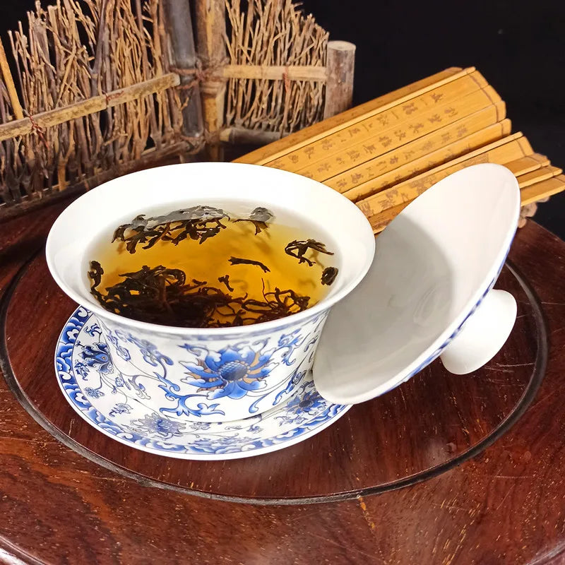 Jingdezhen-Extra Large Blue and White Porcelain Gaiwan, Single Tea Bowl, Non-hot Teacup, High White Porcelain