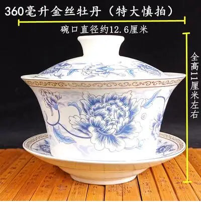 Jingdezhen-Extra Large Blue and White Porcelain Gaiwan, Single Tea Bowl, Non-hot Teacup, High White Porcelain