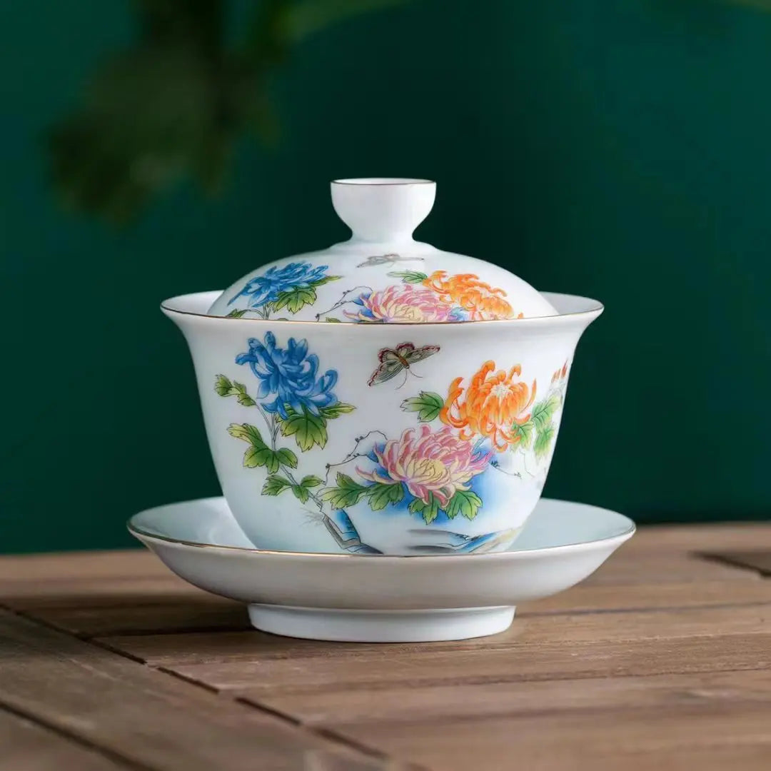 Jingdezhen Gaiwan Ceramic Tea Cups Chinese Tea Tureen On-glazed Teaware Home Decor Porcelanas Kung Fu Tea Cup Set