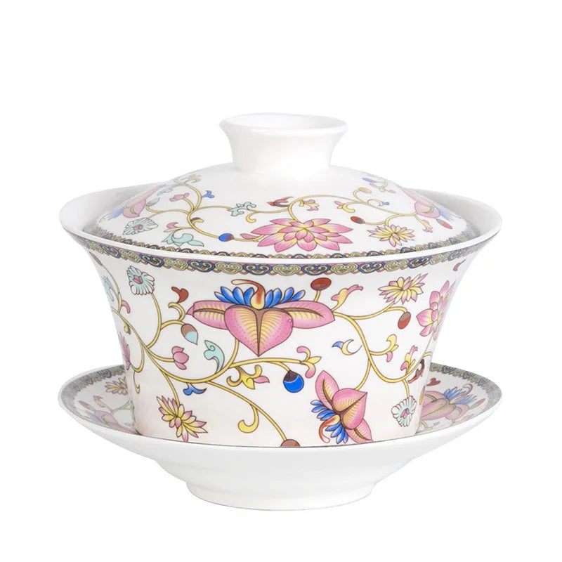 Jingdezhen Gaiwan Dehua High Quality Tea Set Sancai Single Tea Bowl Hand Painted Chinese traditional pattern Cover Bowl