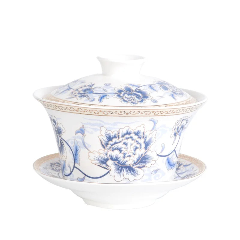 Jingdezhen Gaiwan Dehua High Quality Tea Set Sancai Single Tea Bowl Hand Painted Chinese traditional pattern Cover Bowl