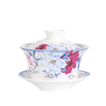 Jingdezhen Gaiwan Dehua High Quality Tea Set Sancai Single Tea Bowl Hand Painted Chinese traditional pattern Cover Bowl