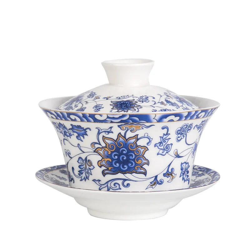Jingdezhen Gaiwan Dehua High Quality Tea Set Sancai Single Tea Bowl Hand Painted Chinese traditional pattern Cover Bowl