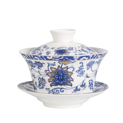 Jingdezhen Gaiwan Dehua High Quality Tea Set Sancai Single Tea Bowl Hand Painted Chinese traditional pattern Cover Bowl