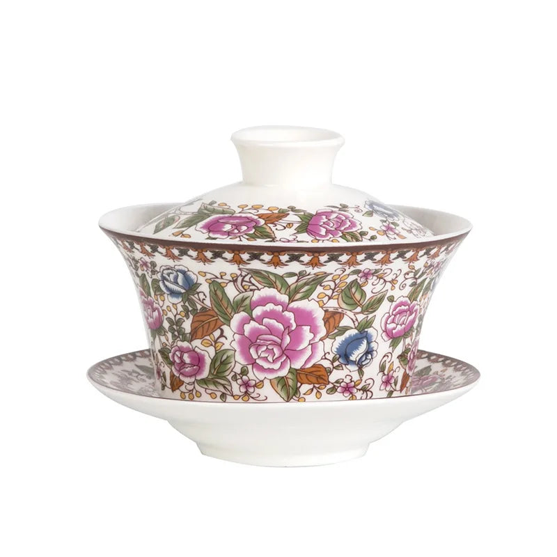Jingdezhen Gaiwan Dehua High Quality Tea Set Sancai Single Tea Bowl Hand Painted Chinese traditional pattern Cover Bowl
