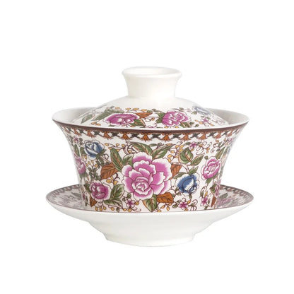 Jingdezhen Gaiwan Dehua High Quality Tea Set Sancai Single Tea Bowl Hand Painted Chinese traditional pattern Cover Bowl