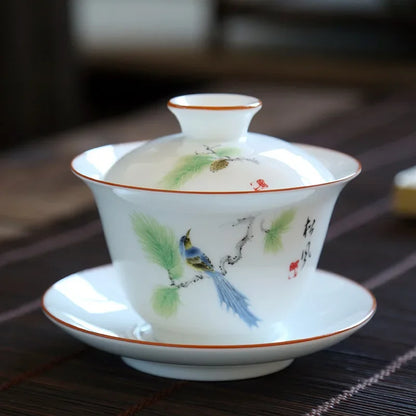 Jingdezhen Gaiwan Sancai Tea Bowl Cups Chinese on-glazed Porcelana Kung Fu Tea Tureen Teaware Set Ceramic Teacups