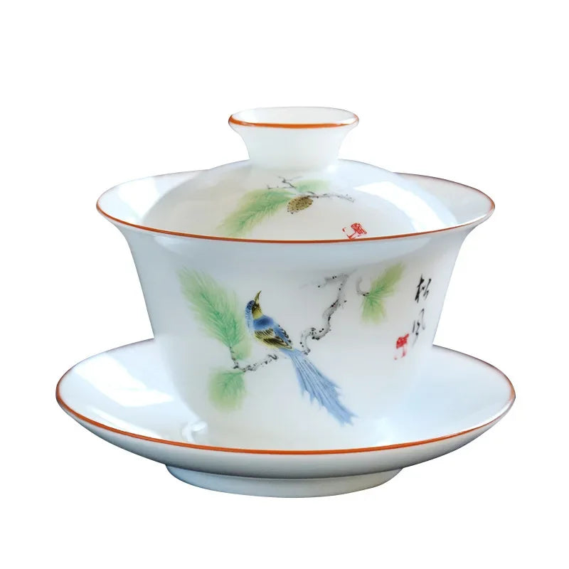 Jingdezhen Gaiwan Sancai Tea Bowl Cups Chinese on-glazed Porcelana Kung Fu Tea Tureen Teaware Set Ceramic Teacups