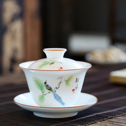 Jingdezhen Gaiwan Sancai Tea Bowl Cups Chinese on-glazed Porcelana Kung Fu Tea Tureen Teaware Set Ceramic Teacups