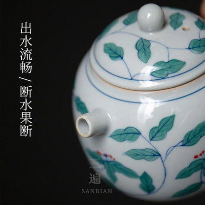 Jingdezhen Hand-Painted Retro Blue and White Teapot Chinese Kung Fu Teaware Single Pot Ceramic Household Teapot Small