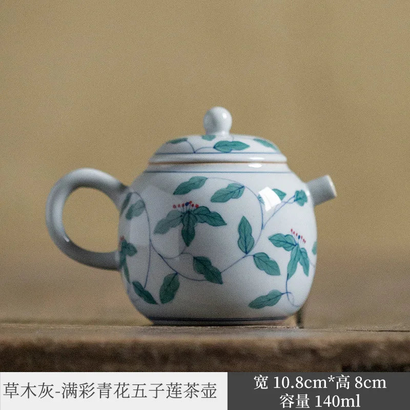 Jingdezhen Hand-Painted Retro Blue and White Teapot Chinese Kung Fu Teaware Single Pot Ceramic Household Teapot Small