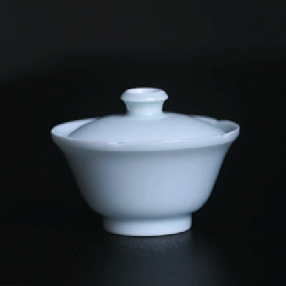 Jingdezhen Hutian kiln shadow green cover bowl tea cup teacup teapot bearing ceramic green and white glaze tea set