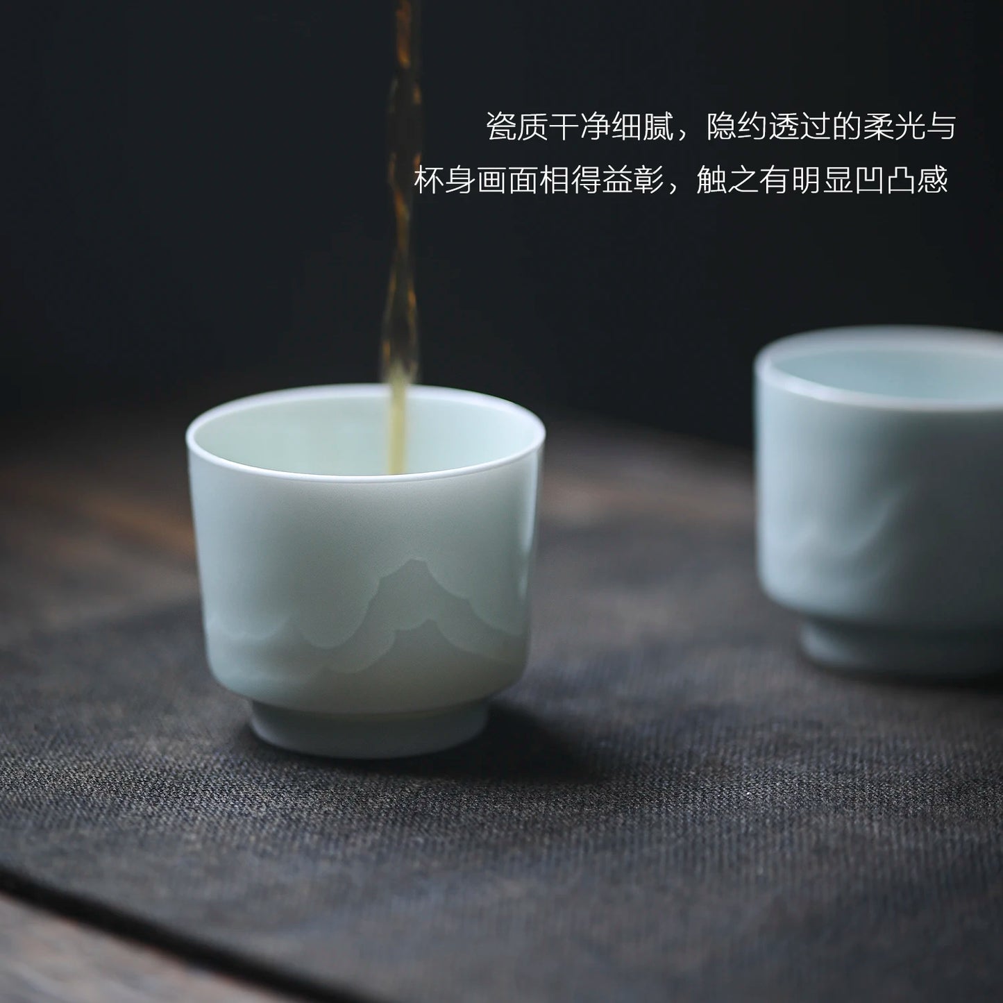 Jingdezhen Hutian kiln shadow green cover bowl tea cup teacup teapot bearing ceramic green and white glaze tea set