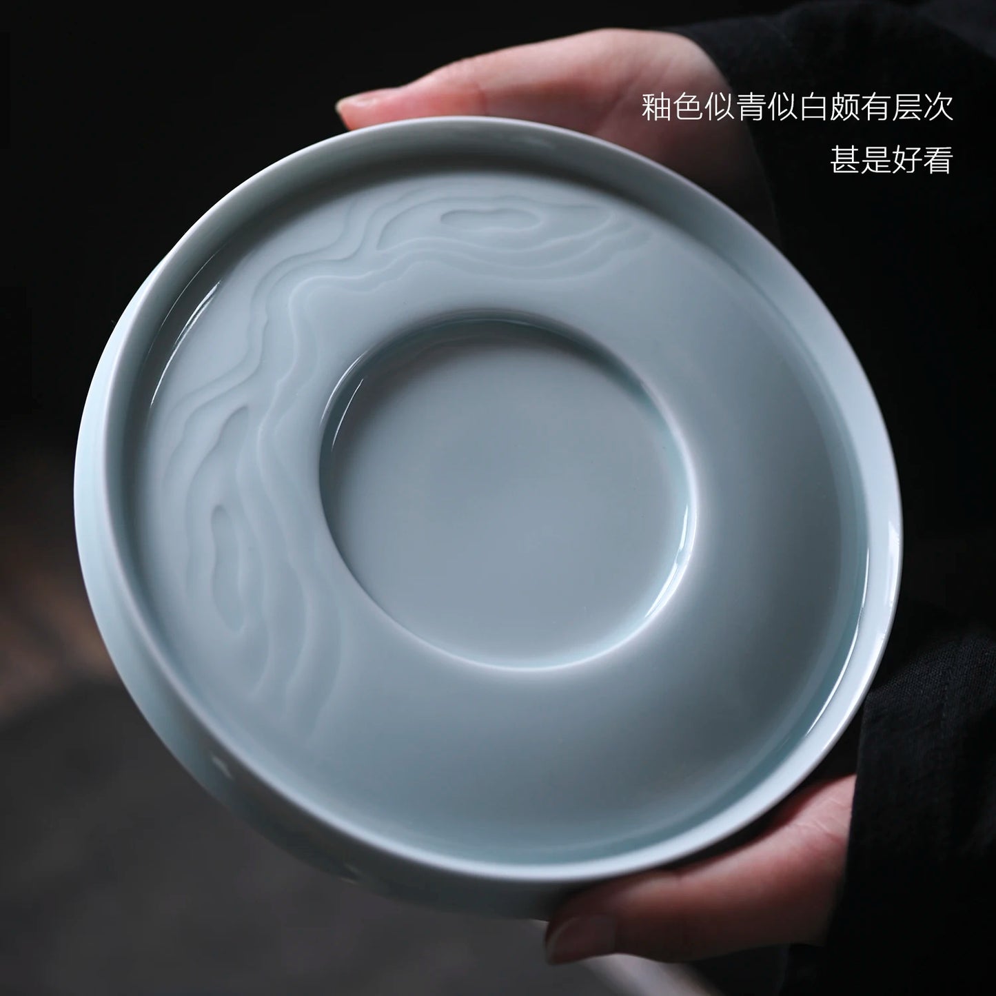 Jingdezhen Hutian kiln shadow green cover bowl tea cup teacup teapot bearing ceramic green and white glaze tea set