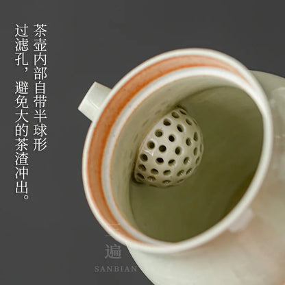 Jingdezhen Kung Fu Tea Set Hand Drawn Teapot Gracked Glaze Grass and Wood Gray Supportable Tea Making Small Single Pot Ceramic