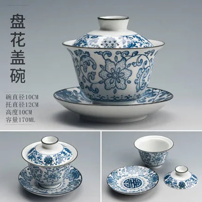 Jingdezhen-Large Capacity Household Tea Maker, Blue and White Gaiwan, Single Ceramic Large Tea Bowl