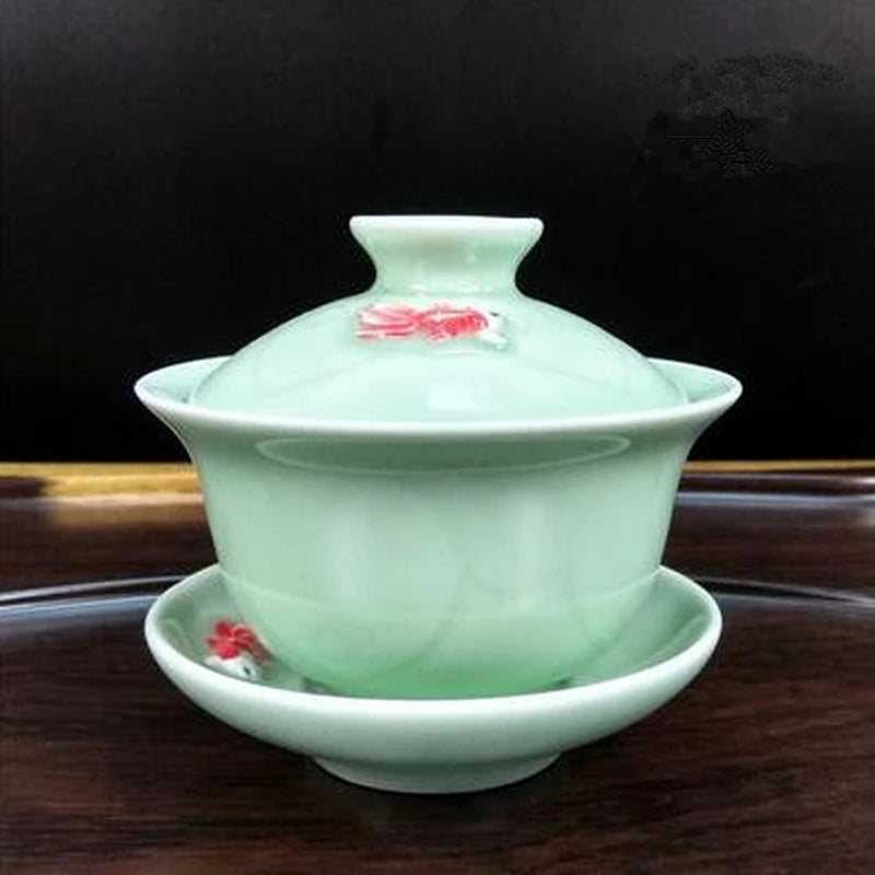 Jingdezhen-Large Tea Set, Blue and White Porcelain Tea Bowl, Celadon White Bone China, Sancai Cover Bowl, Tea Accessories