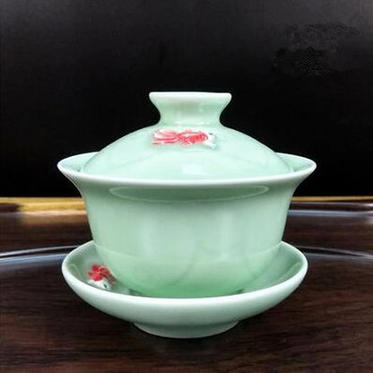 Jingdezhen-Large Tea Set, Blue and White Porcelain Tea Bowl, Celadon White Bone China, Sancai Cover Bowl, Tea Accessories