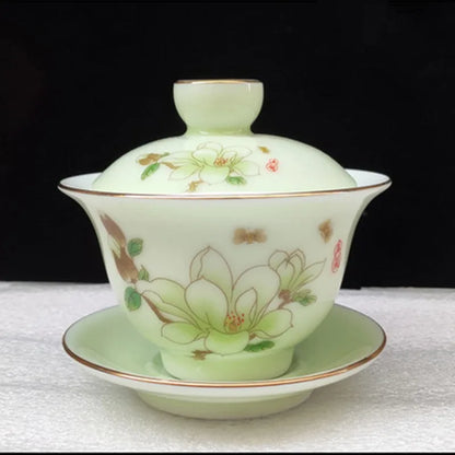 Jingdezhen-Large Tea Set, Blue and White Porcelain Tea Bowl, Celadon White Bone China, Sancai Cover Bowl, Tea Accessories