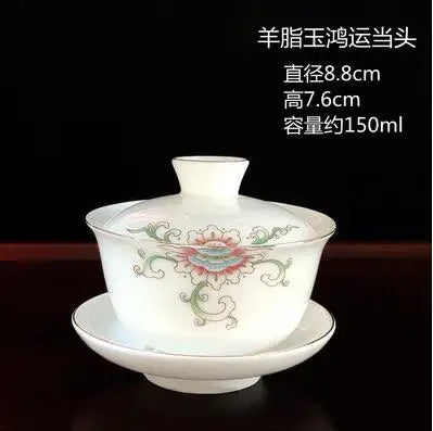 Jingdezhen-Large Tea Set, Blue and White Porcelain Tea Bowl, Celadon White Bone China, Sancai Cover Bowl, Tea Accessories