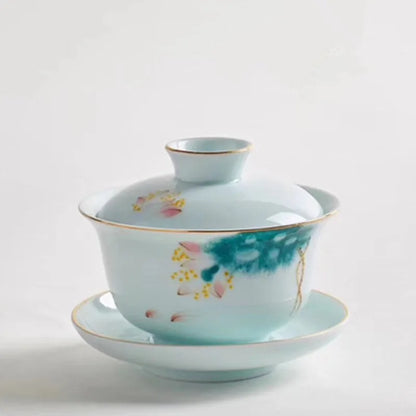 Jingdezhen-Large Tea Set, Blue and White Porcelain Tea Bowl, Celadon White Bone China, Sancai Cover Bowl, Tea Accessories