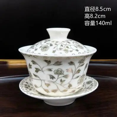 Jingdezhen-Large Tea Set, Blue and White Porcelain Tea Bowl, Celadon White Bone China, Sancai Cover Bowl, Tea Accessories