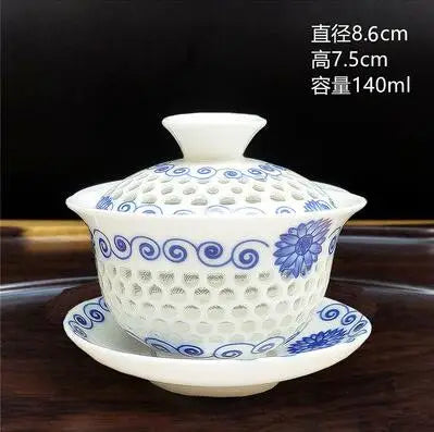 Jingdezhen-Large Tea Set, Blue and White Porcelain Tea Bowl, Celadon White Bone China, Sancai Cover Bowl, Tea Accessories