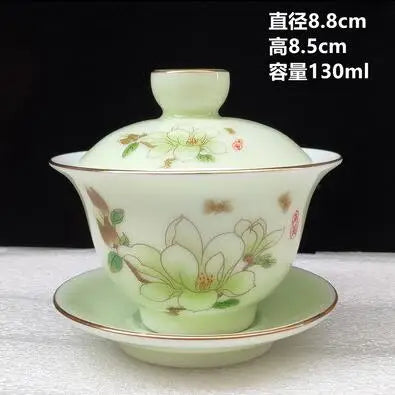 Jingdezhen-Large Tea Set, Blue and White Porcelain Tea Bowl, Celadon White Bone China, Sancai Cover Bowl, Tea Accessories