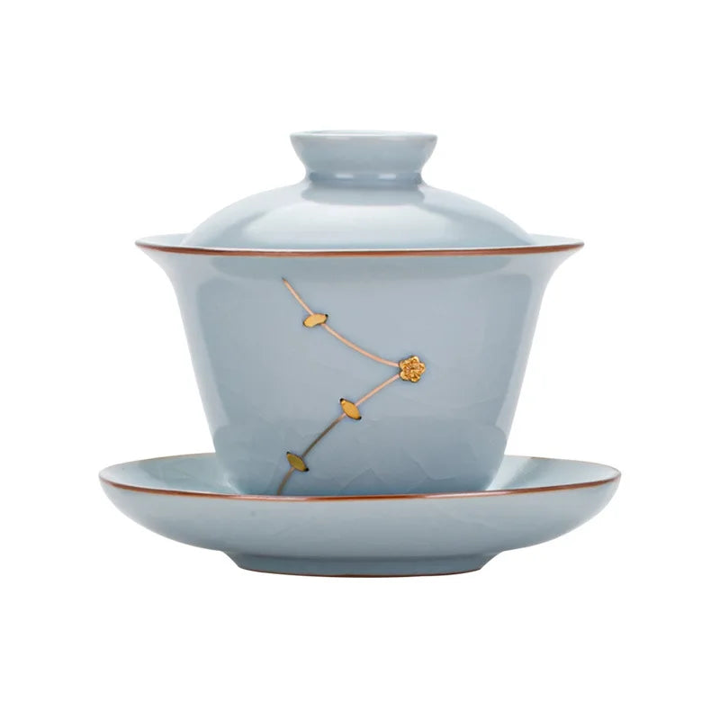 Jingdezhen Nail Ru Ware Porcelain Opening Film Porcelain Tea Set Sancai Gaiwan Tea Cup Tea Brewing Bowl Single