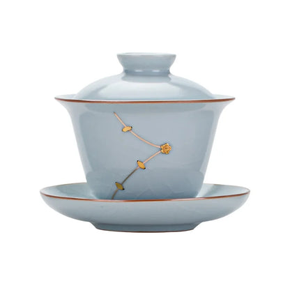 Jingdezhen Nail Ru Ware Porcelain Opening Film Porcelain Tea Set Sancai Gaiwan Tea Cup Tea Brewing Bowl Single