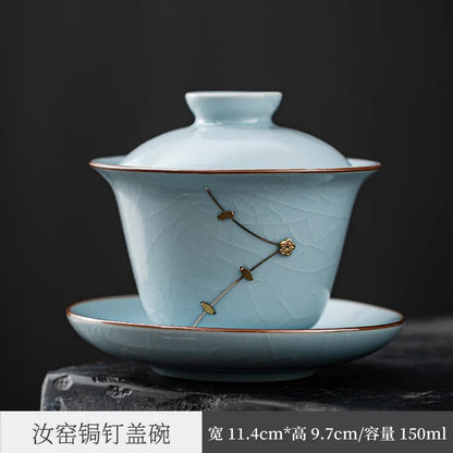 Jingdezhen Nail Ru Ware Porcelain Opening Film Porcelain Tea Set Sancai Gaiwan Tea Cup Tea Brewing Bowl Single