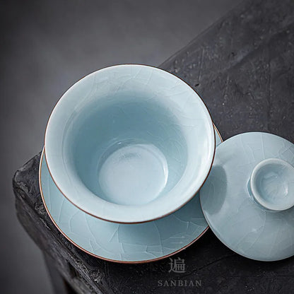 Jingdezhen Nail Ru Ware Porcelain Opening Film Porcelain Tea Set Sancai Gaiwan Tea Cup Tea Brewing Bowl Single