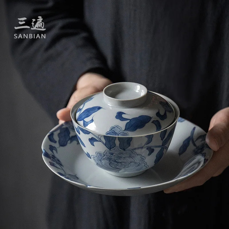 Jingdezhen National Style Hand-Painted Gaiwan Tea Ceremony Bowl Household Chinese Style Retro Kung Fu Tea Teaware Tea Making D