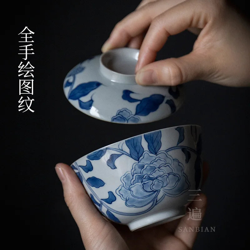 Jingdezhen National Style Hand-Painted Gaiwan Tea Ceremony Bowl Household Chinese Style Retro Kung Fu Tea Teaware Tea Making D