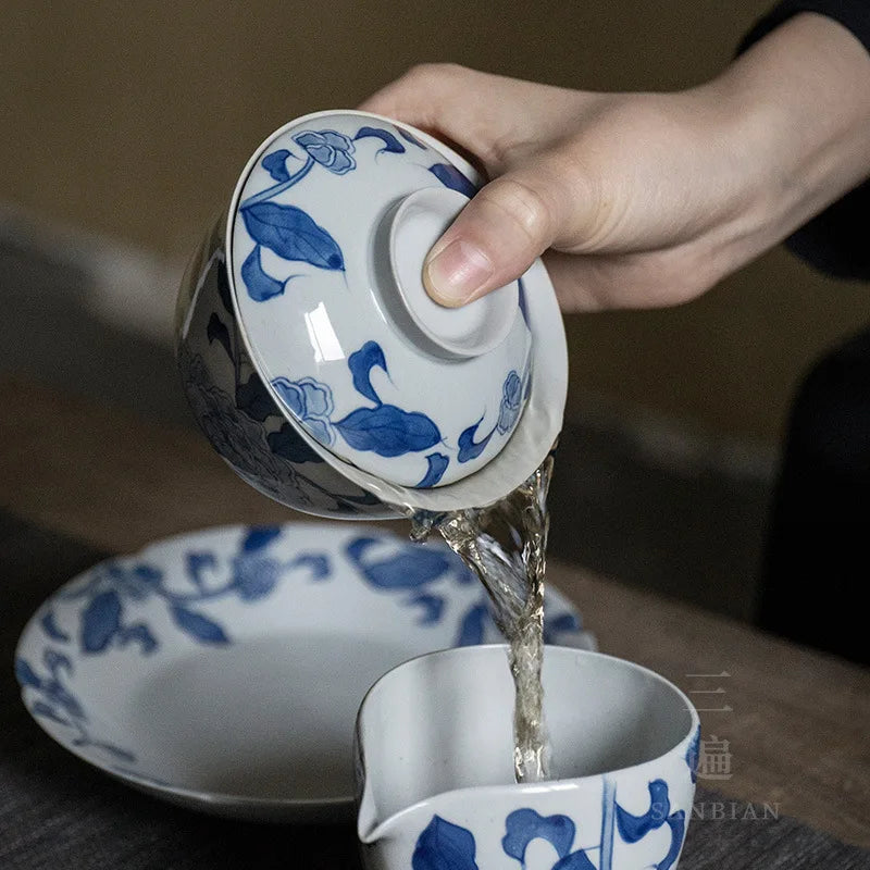 Jingdezhen National Style Hand-Painted Gaiwan Tea Ceremony Bowl Household Chinese Style Retro Kung Fu Tea Teaware Tea Making D