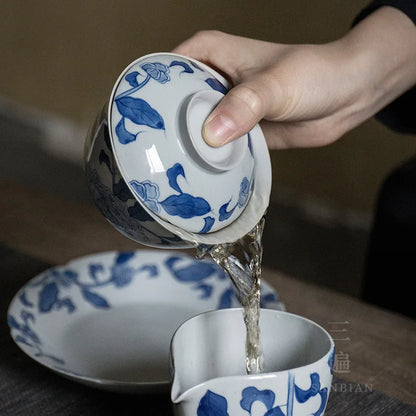 Jingdezhen National Style Hand-Painted Gaiwan Tea Ceremony Bowl Household Chinese Style Retro Kung Fu Tea Teaware Tea Making D