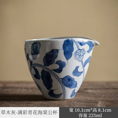 Jingdezhen National Style Retro Hand Painted Blue and White Pitcher Ceramic Tea Pitcher Tea Set Fair Cup Tea Ceremony Tea Pot